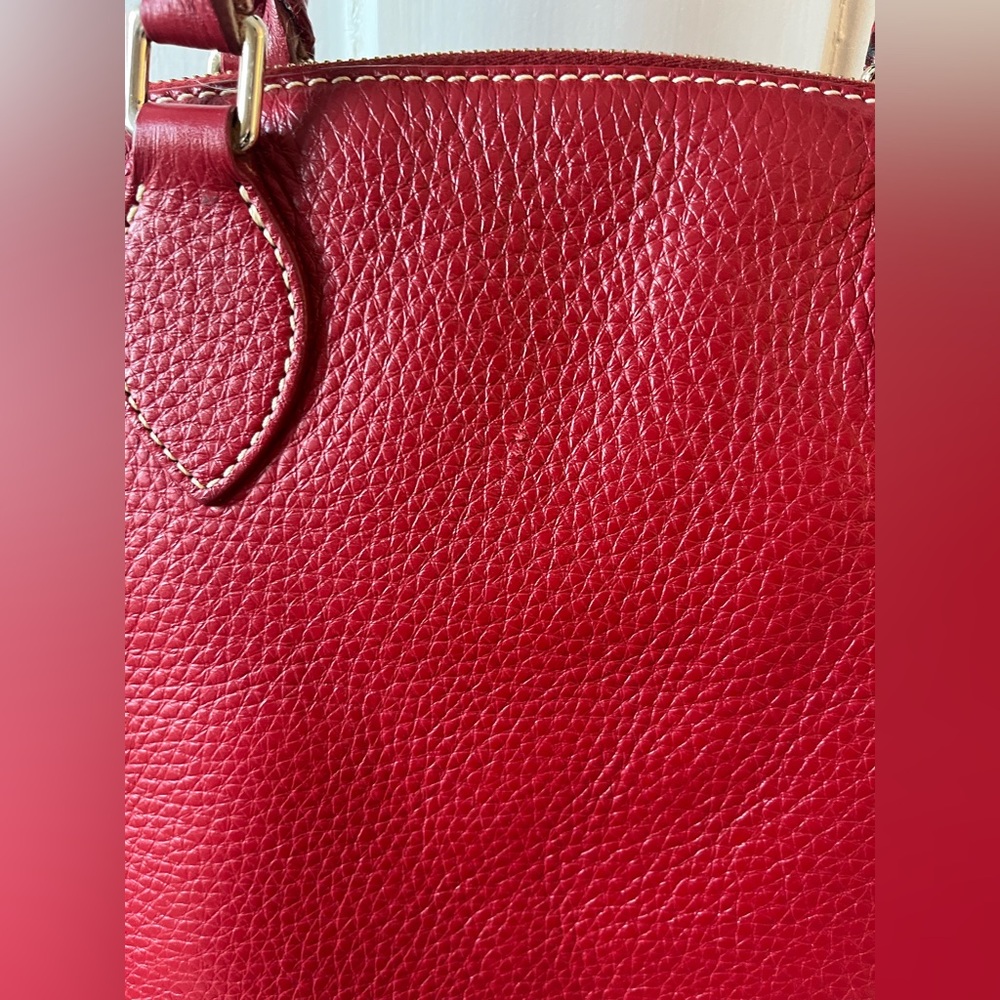Dooney & Bourke Dillen Double Pocket Satchel Leather Tomato Red Shoulder Strap - Picture 4 of 14